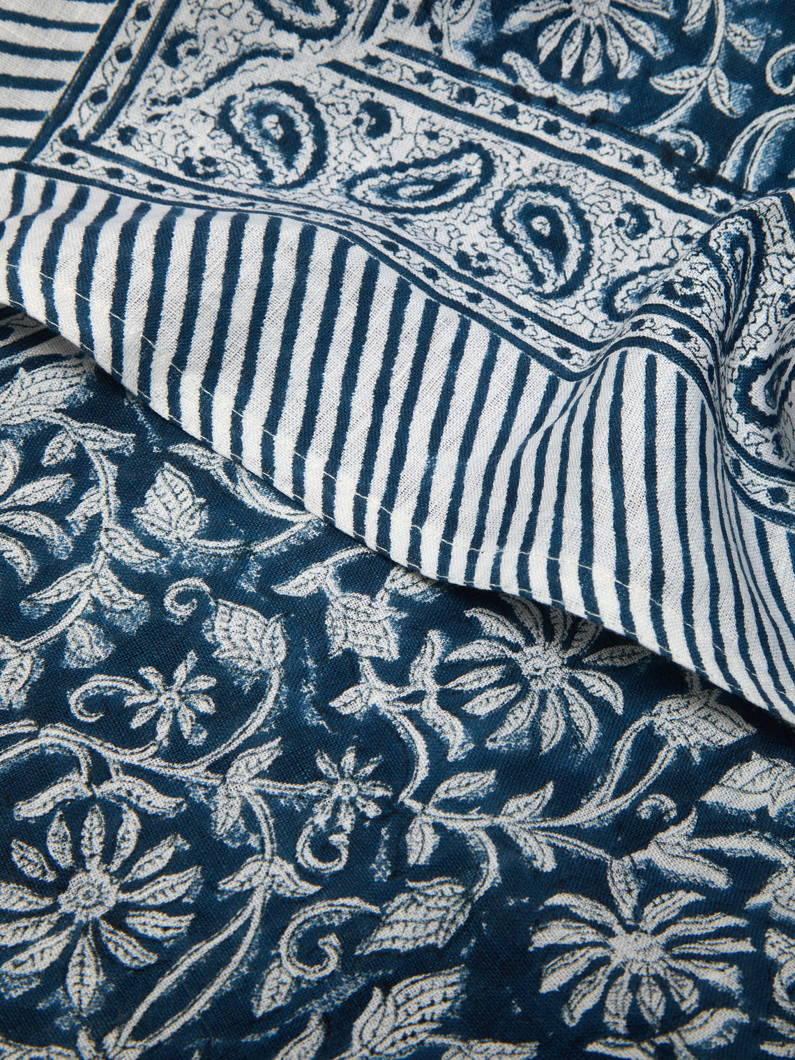 Chamois - Margerita Block-Printed Linen Small Rectangular Tablecloth -  - ABASK
