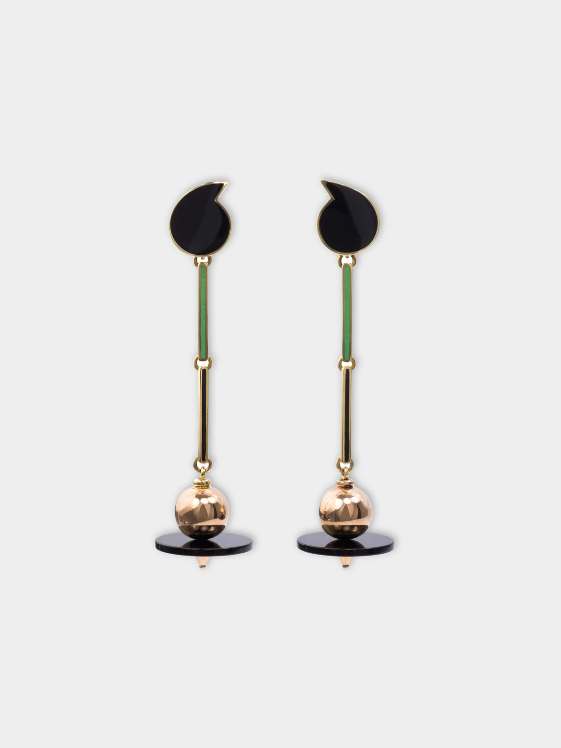 Mahnaz Collection - Vintage 2017 Giorgio Facchini 18-Karat Gold, Onyx and Enamel Drop Earrings -  - ABASK - 