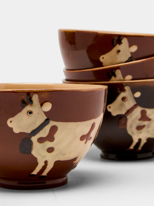 Poterie d’Évires - Cows Hand-Painted Ceramic Cereal Bowls (Set of 4) -  - ABASK