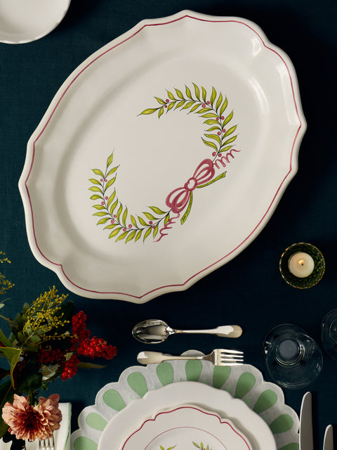 Bourg Joly Malicorne - Strasbourg Wreath Hand-Painted Ceramic Large Oval Serving Dish -  - ABASK