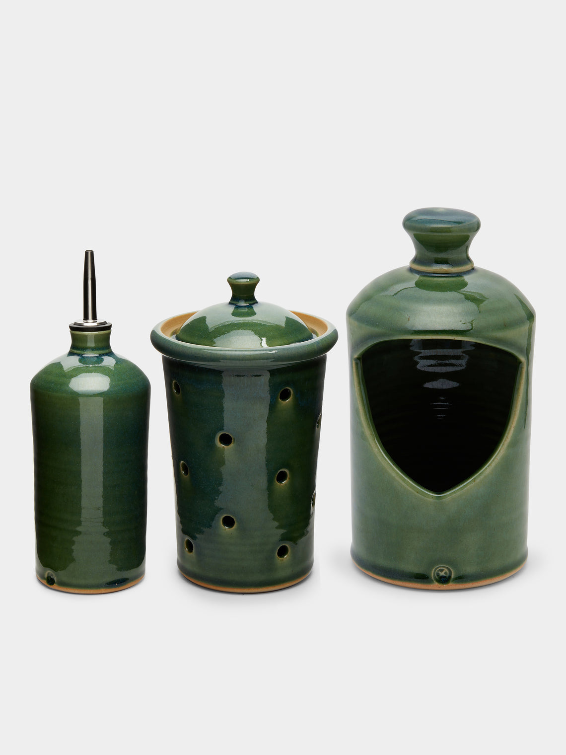 Arwyn Jones - Stoneware Oil Pourer, Garlic Jar and Salt Sellar Set -  - ABASK - 