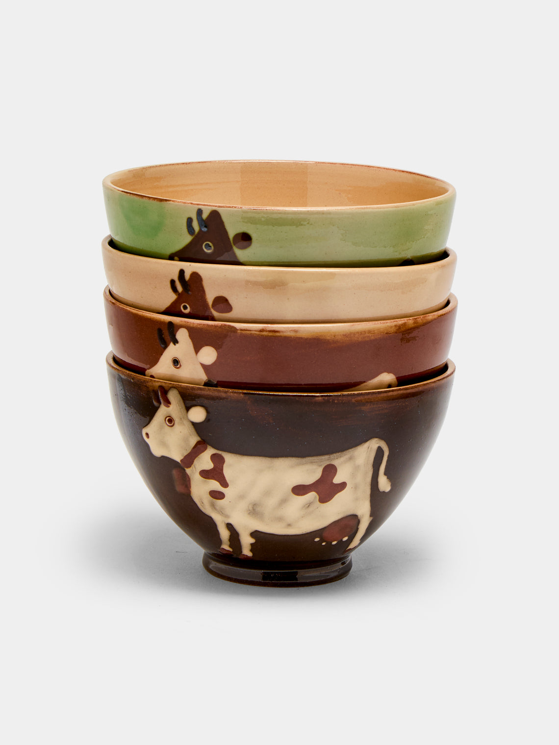 Poterie d’Évires - Cows Hand-Painted Ceramic Cereal Bowls (Set of 4) -  - ABASK - 