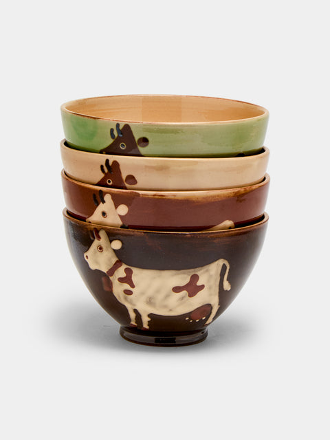 Poterie d’Évires - Cows Hand-Painted Ceramic Cereal Bowls (Set of 4) -  - ABASK - 