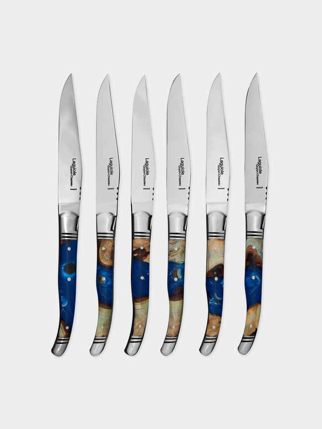 Goyon-Chazeau - Laguiole Pressed Flowers Resin Steak Knives (Set of 6) -  - ABASK - 