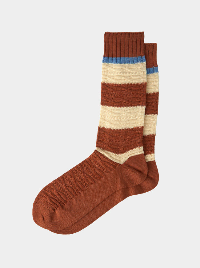 Maria La Rosa - Ribbed Cashmere and Silk Striped Socks | One Size -  - ABASK - 