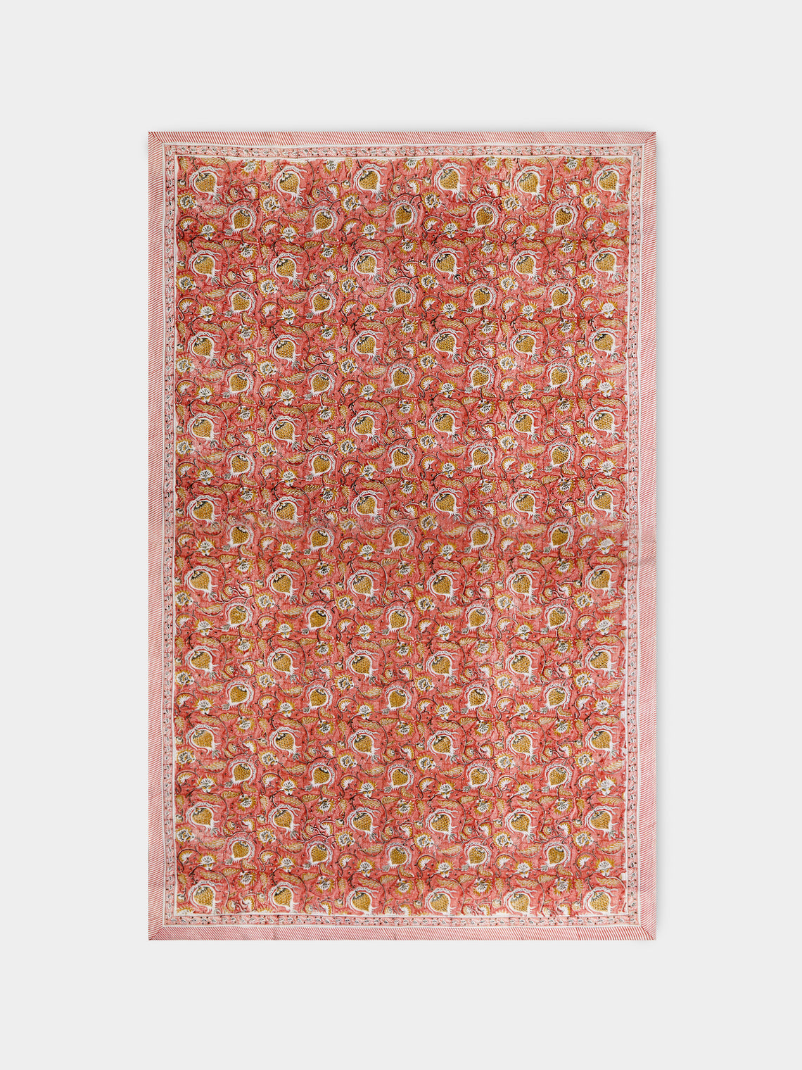 Chamois - Pomegranate Block-Printed Linen Medium Rectangular Tablecloth -  - ABASK