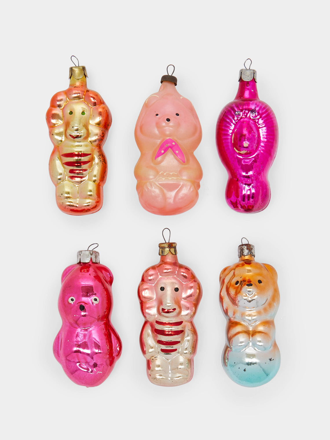 Antique and Vintage - 1950s-1960s Lions, Tigers and Bears Glass Tree Decorations (Set of 6) -  - ABASK - 
