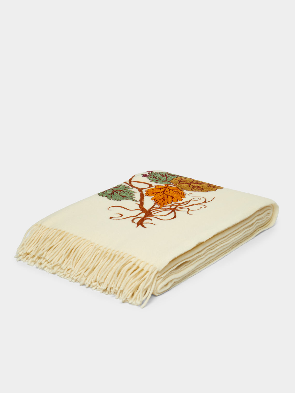 Loretta Caponi - Autumn Hand-Embroidered Wool Blanket -  - ABASK