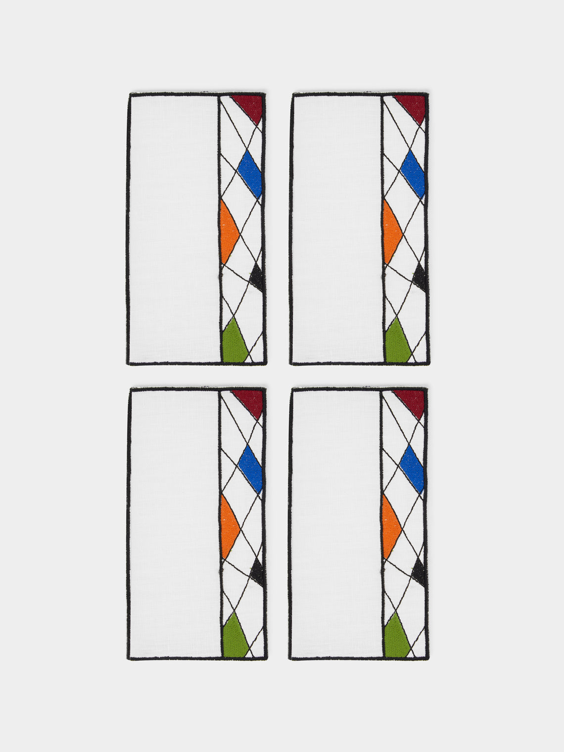 Los Encajeros - Miró Embroidered Linen Cocktail Napkins (Set of 4) -  - ABASK