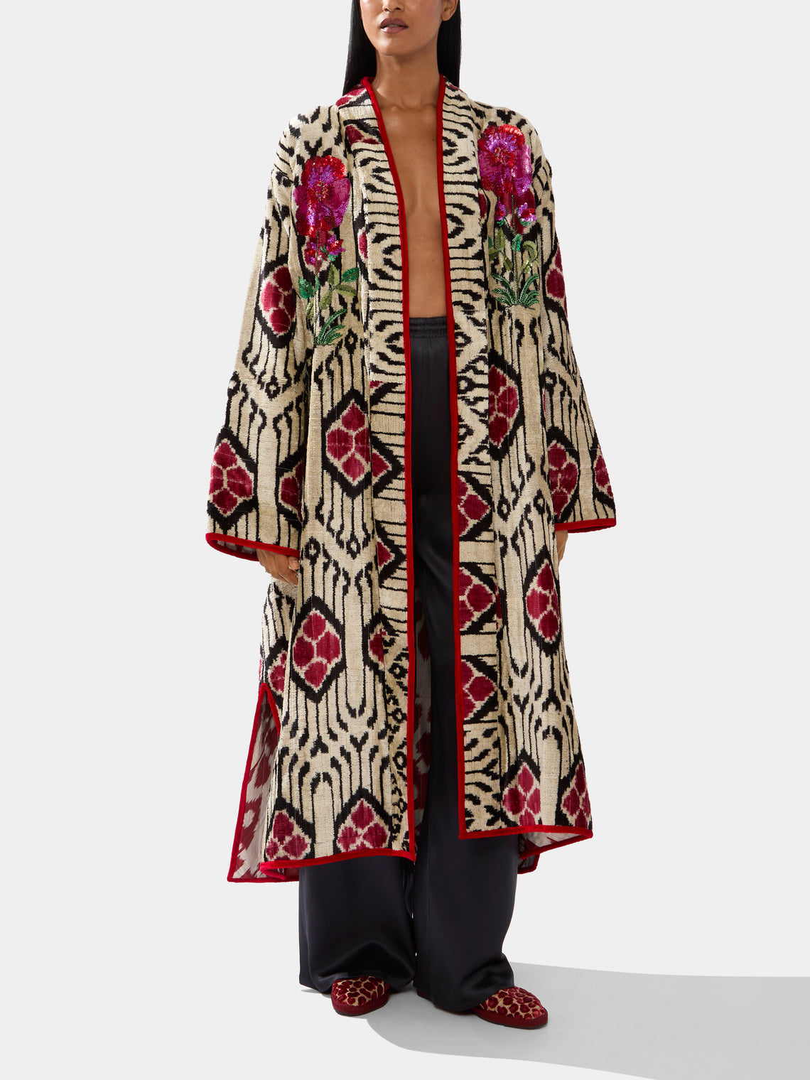 Nazzy Beglari - Hand-Loomed Ikat Velvet Reversible Robe  | One Size -  - ABASK