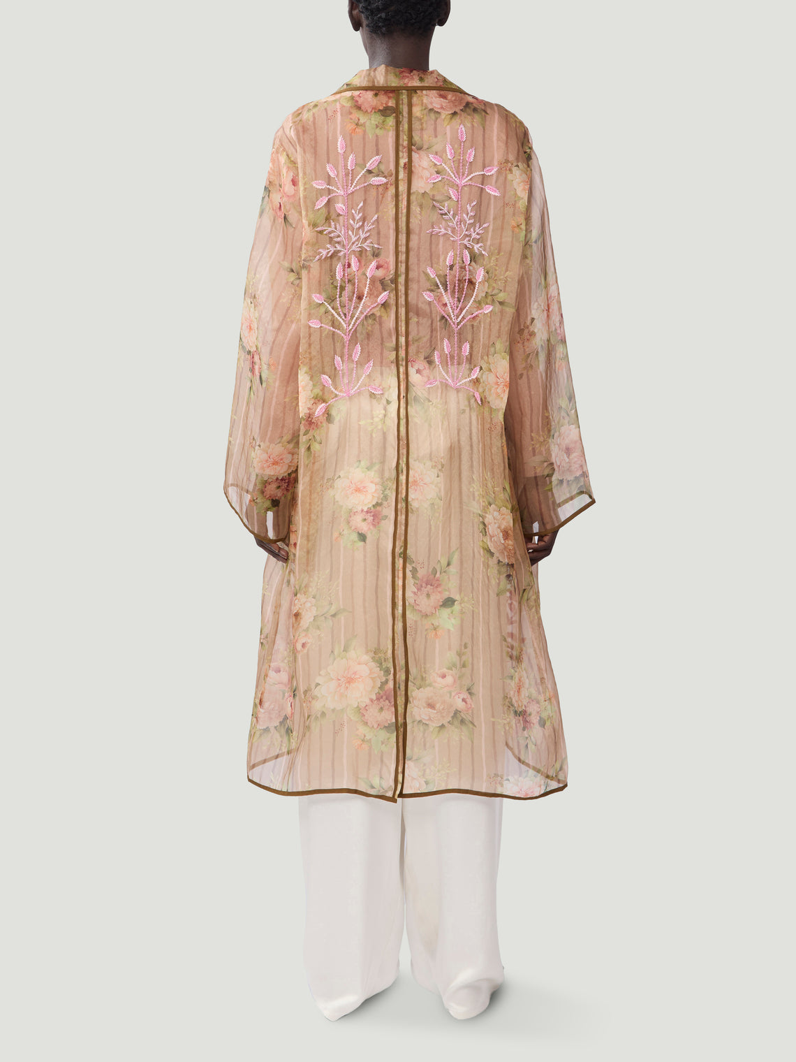 Nazzy Beglari - Organza Embroidered Silk Robe - Brown - ABASK