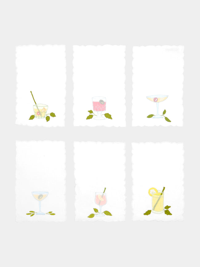 Taf Firenze - Bicchieri Hand-Embroidered Linen Cocktail Napkins (Set of 6) -  - ABASK - 