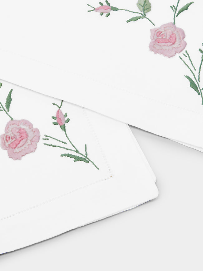 Taf Firenze - Roseline Firenze Hand-Embroidered Linen Tablecloth and Napkins (Set of 12) - Multiple - ABASK
