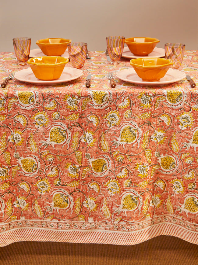 Chamois - Pomegranate Block-Printed Linen Large Rectangular Tablecloth -  - ABASK