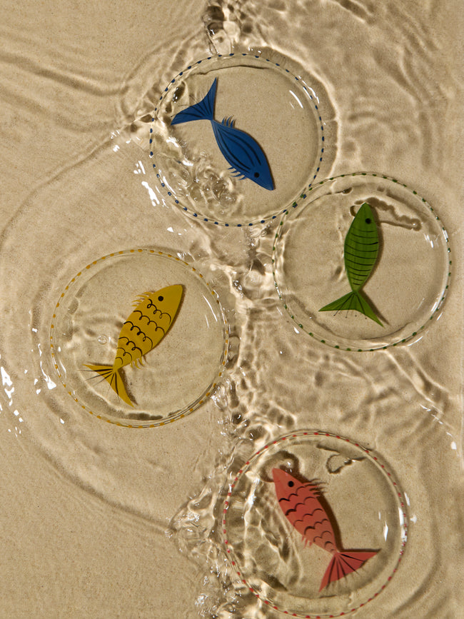 Los Vasos de Agua Clara - Fish Hand-Painted Glass Bread Plates (Set of 6) -  - ABASK
