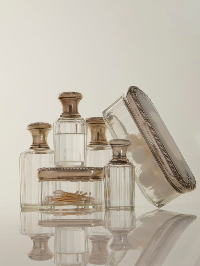 Antique and Vintage - 1900 Sterling Silver and Crystal Vanity Jars (Set of 6) -  - ABASK