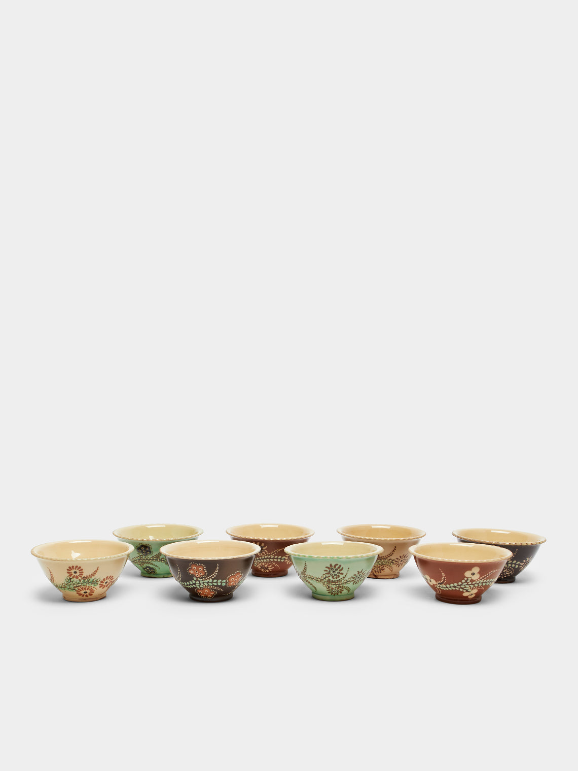 Poterie d’Évires - Flowers Hand-Painted Ceramic Small Fluted Bowls (Set of 8) -  - ABASK