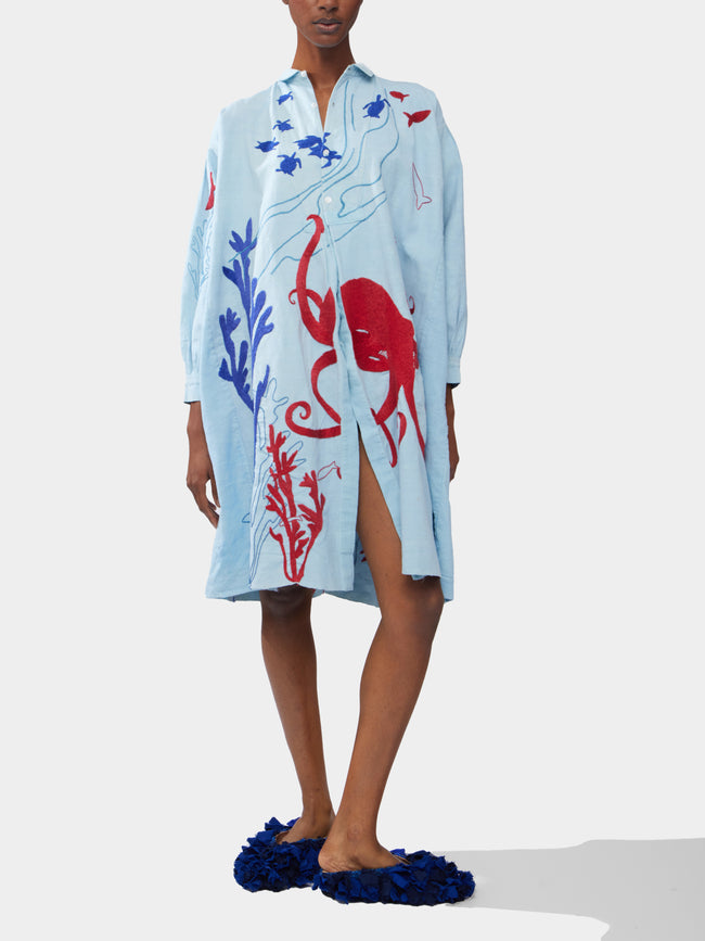 Kilometre Paris - The Sea Embroidered Linen Dress | One Size -  - ABASK