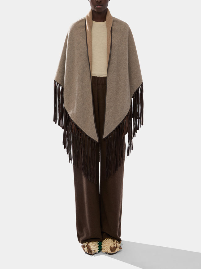 Alonpi - Double-Faced Cashmere Long Shawl with Leather Fringing | One Size -  - ABASK