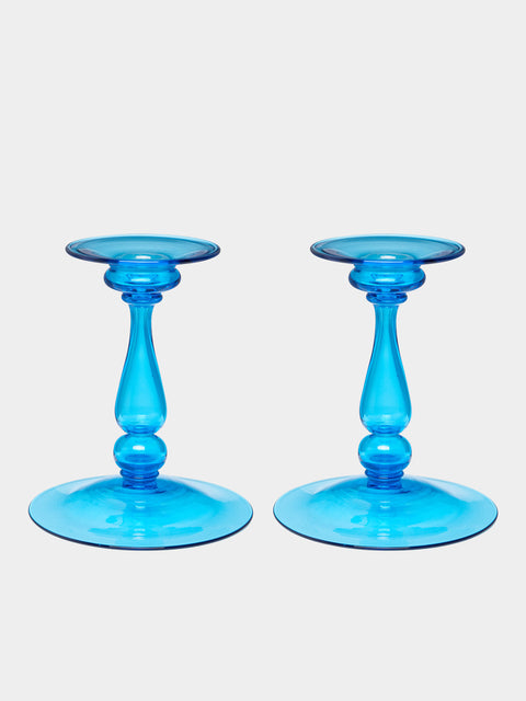 Antique and Vintage - Steuben Celeste Blue Glass Candlesticks (Set of 2) -  - ABASK - 