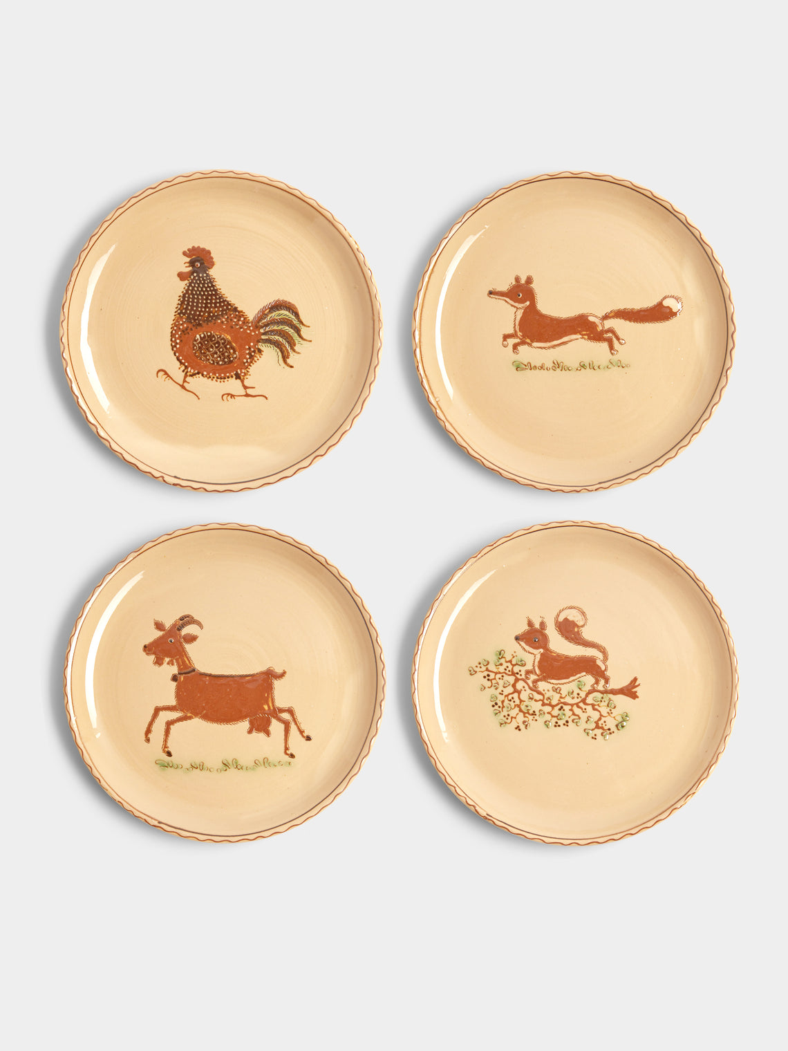 Poterie d’Évires - Animals Hand-Painted Ceramic Dinner Plates (Set of 4) -  - ABASK - 