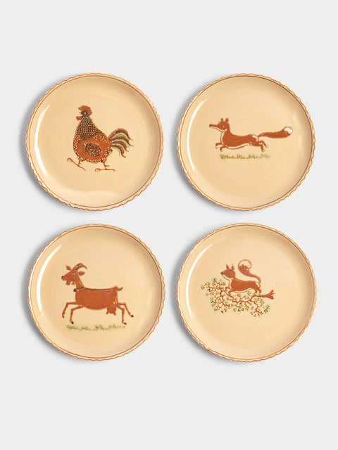 Poterie d’Évires - Animals Hand-Painted Ceramic Dinner Plates (Set of 4) -  - ABASK - 