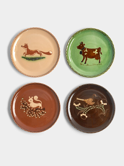 Poterie d’Évires - Animals Hand-Painted Ceramic Side Plates (Set of 4) -  - ABASK - 