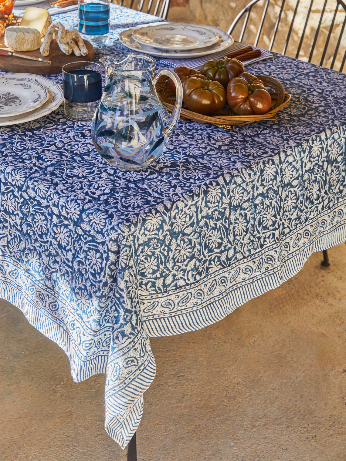 Chamois - Margerita Block-Printed Linen Medium Rectangular Tablecloth -  - ABASK