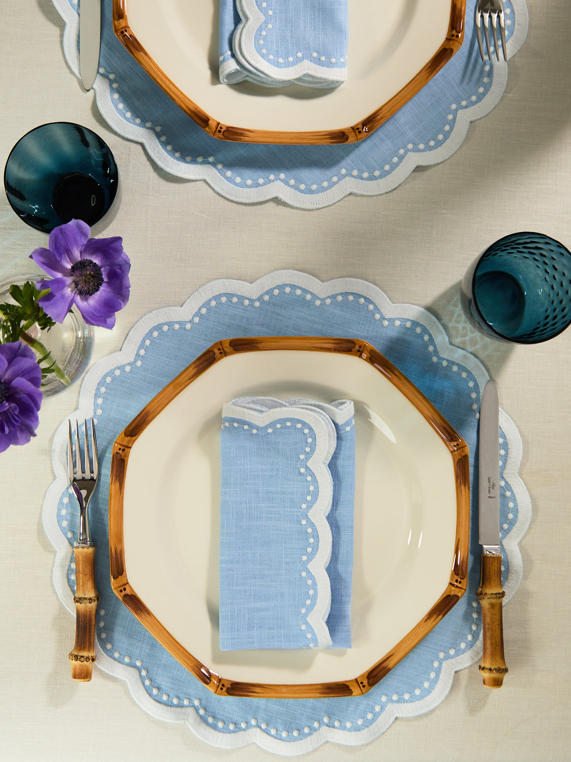 HMA | Blank Space - Bluebell Embroidered Linen Placemats (Set of 4) -  - ABASK