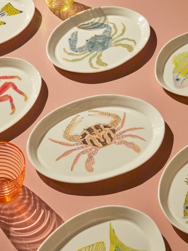 Casa Adams - Coral Swimmer Crab Hand-Painted Porcelain Serving Platter -  - ABASK