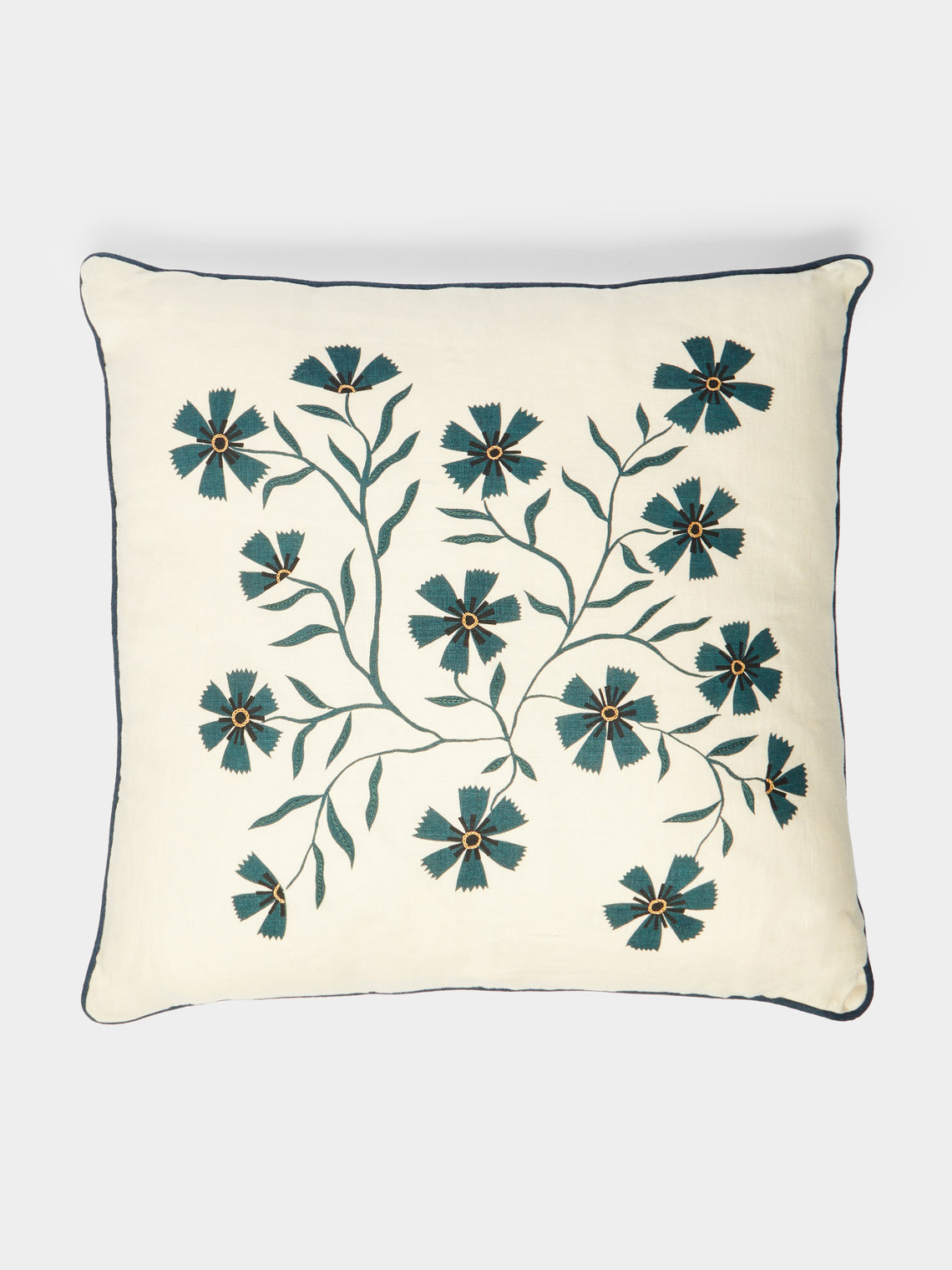 Rosemary Milner - Floral Hand-Embroidered Cotton Cushion -  - ABASK - 