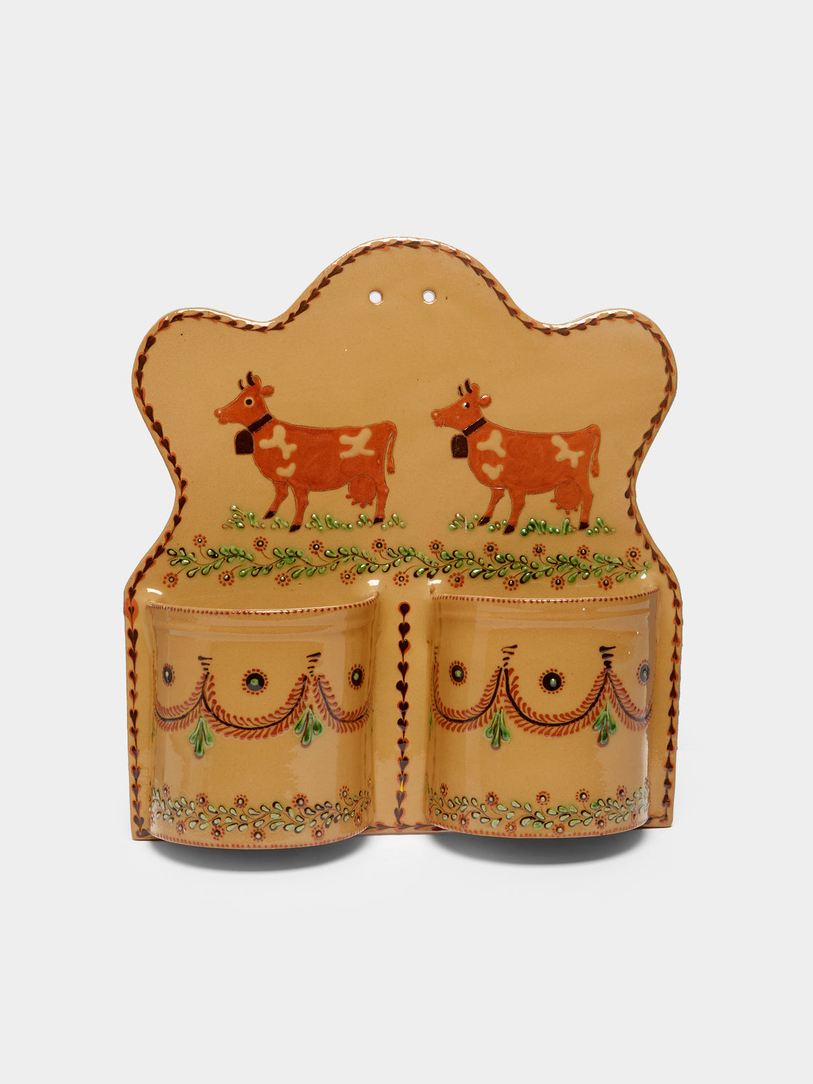 Poterie d’Évires - Cows Hand-Painted Ceramic Double Utensil Holder -  - ABASK - 