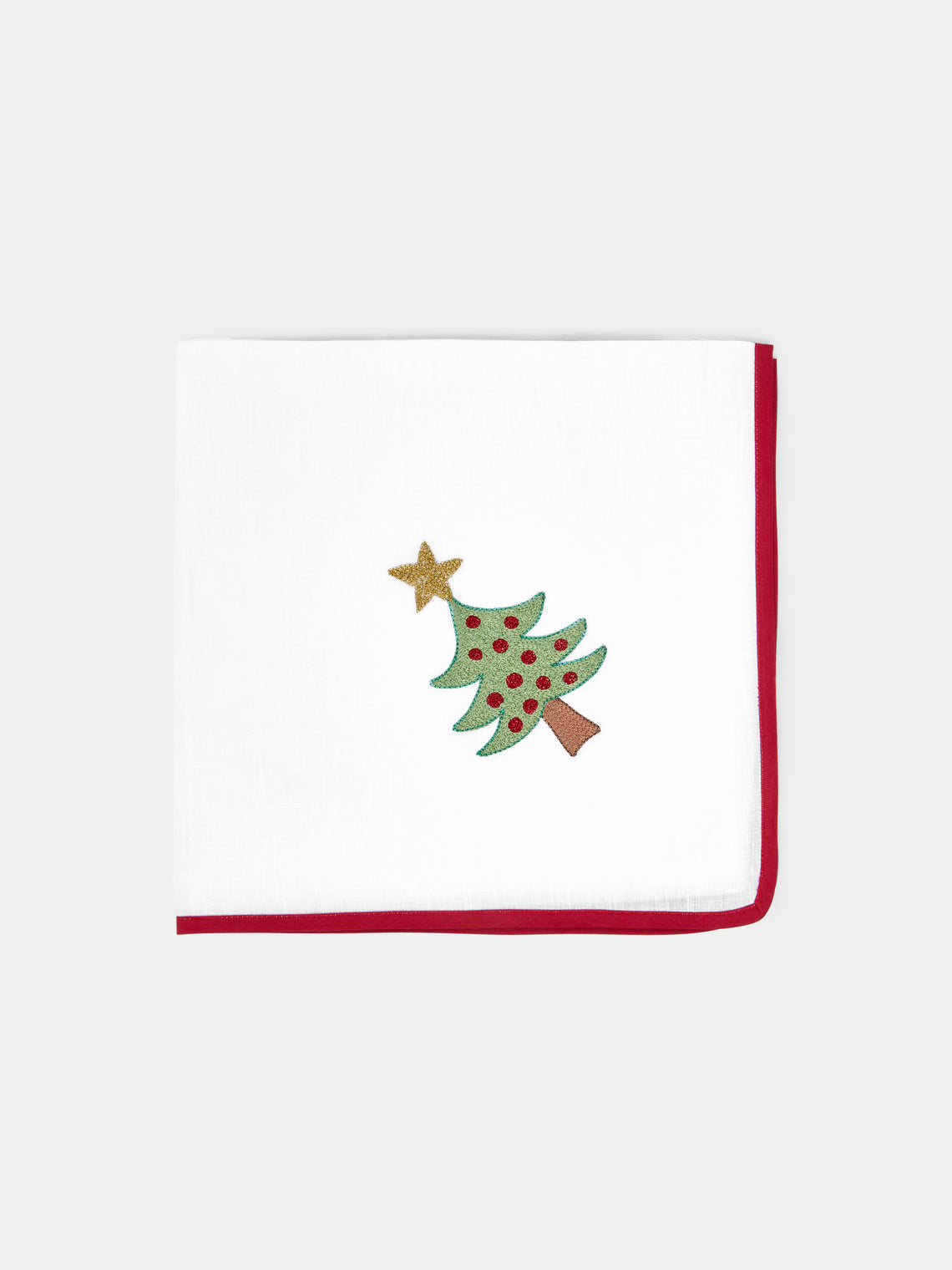 Loretta Caponi - Christmas Hand-Embroidered Linen Napkins (Set of 6) -  - ABASK