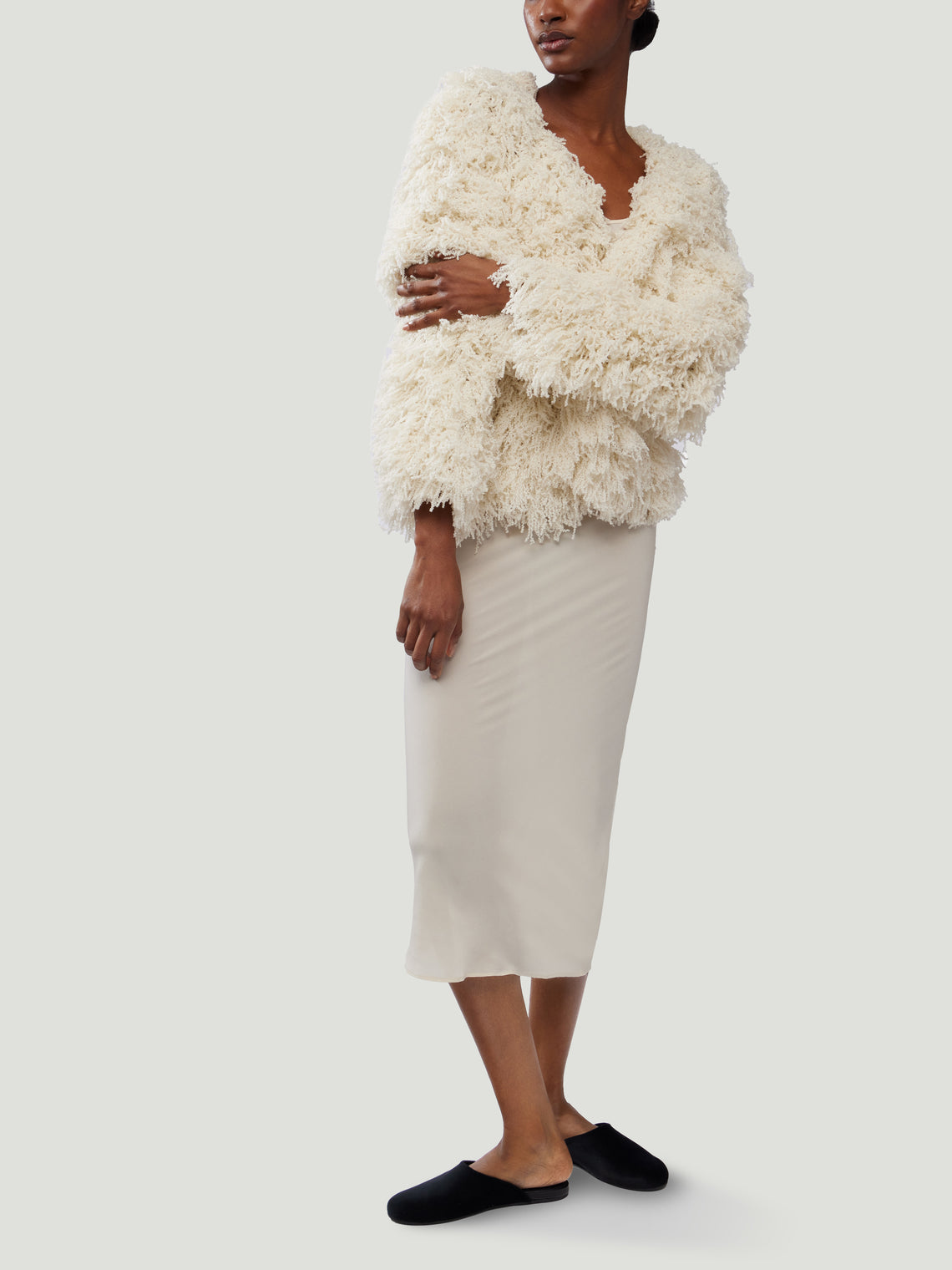 Ryan Roche - Furry Cashmere Cardigan - Ivory - ABASK