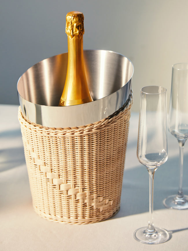 Mila Maurizi - Orchidea Handwoven Wicker and Steel Champagne Bucket - Beige - ABASK