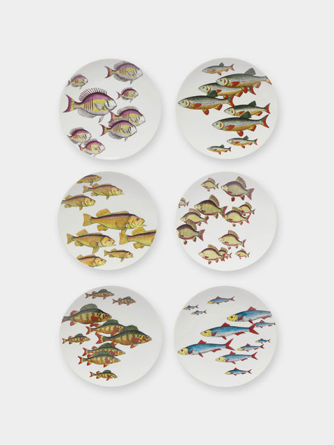 Fornasetti - Passata di Pesci Hand-Painted Porcelain Plates (Set of 6) -  - ABASK - 