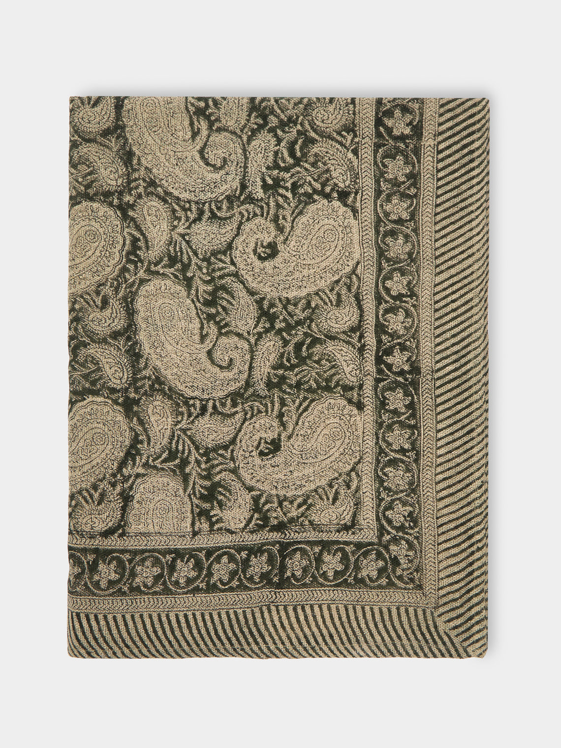 Chamois - Big Paisley Block-Printed Linen Medium Rectangular Tablecloth -  - ABASK - 
