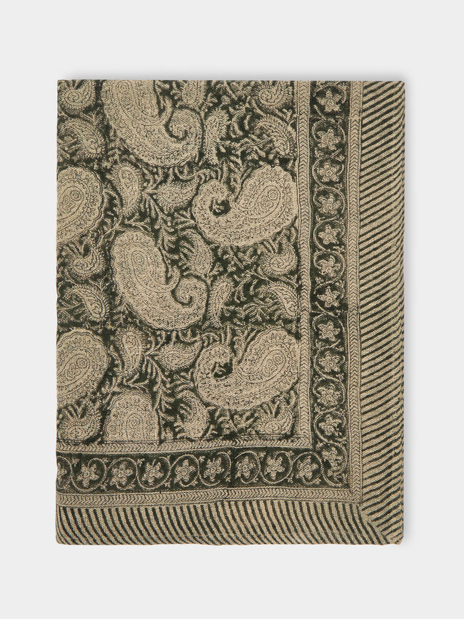 Chamois - Big Paisley Block-Printed Linen Medium Rectangular Tablecloth -  - ABASK - 