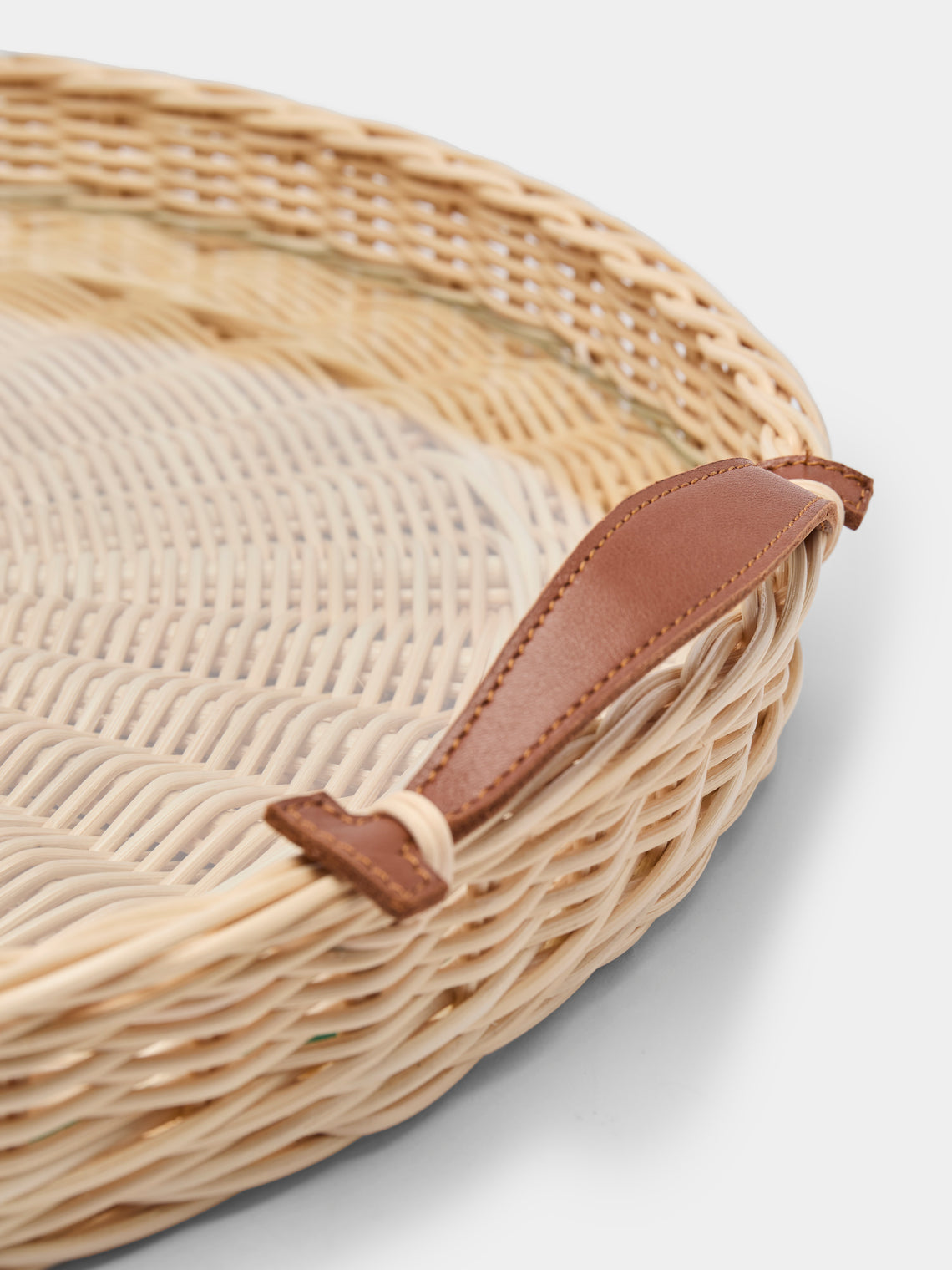 Mila Maurizi - Peonia Handwoven Wicker and Glass Round Tray -  - ABASK