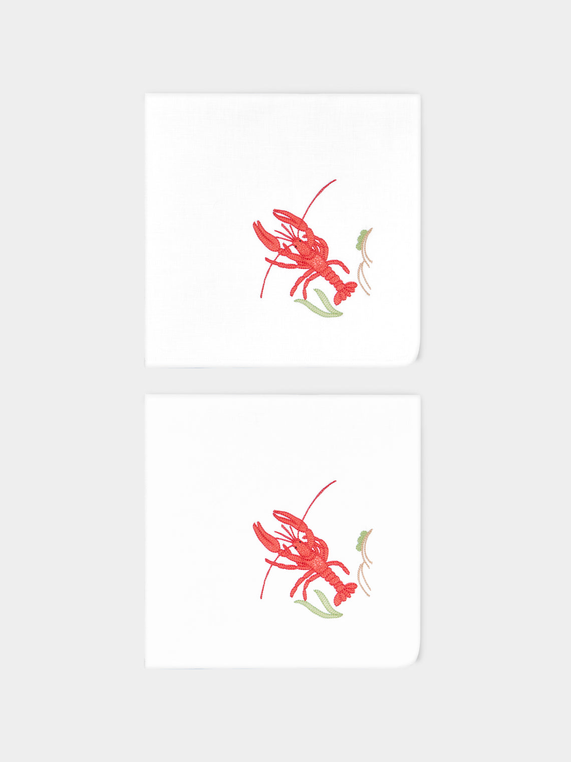Loretta Caponi - Lobster Hand-Embroidered Linen Napkins (Set of 2) -  - ABASK