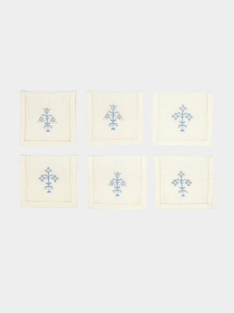 Anūt Cairo - Bouquet Hand-Embroidered Linen Cocktail Napkins (Set of 6) -  - ABASK