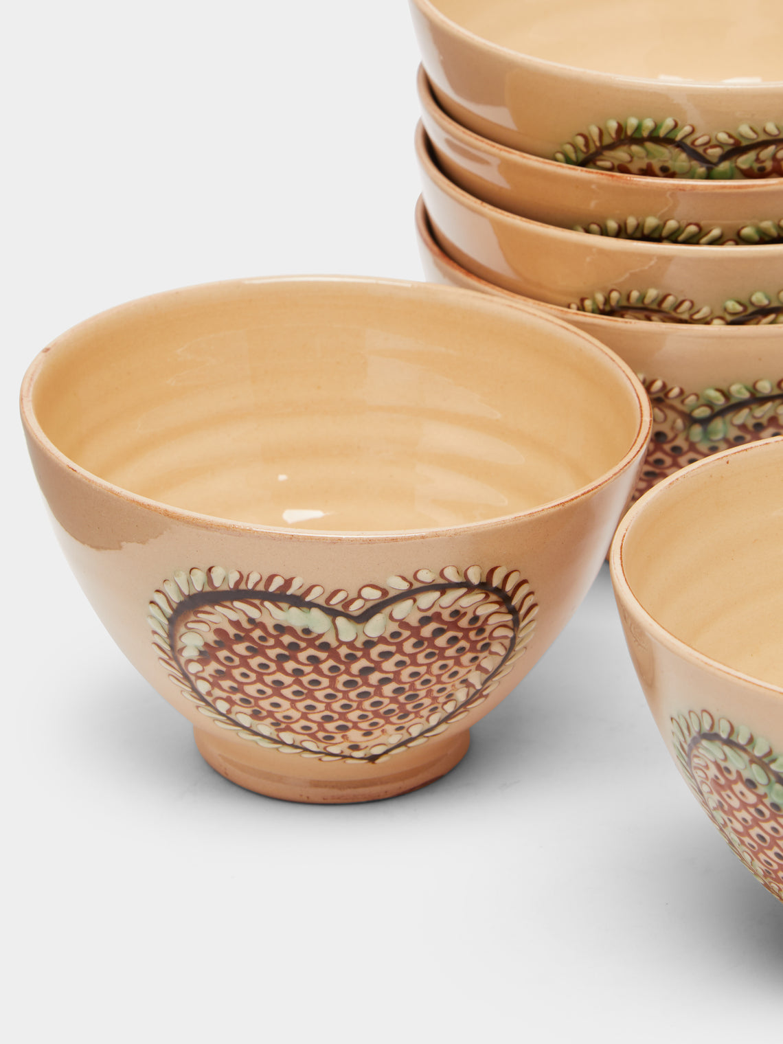 Poterie d’Évires - Hearts Hand-Painted Ceramic Cereal Bowls (Set of 6) -  - ABASK