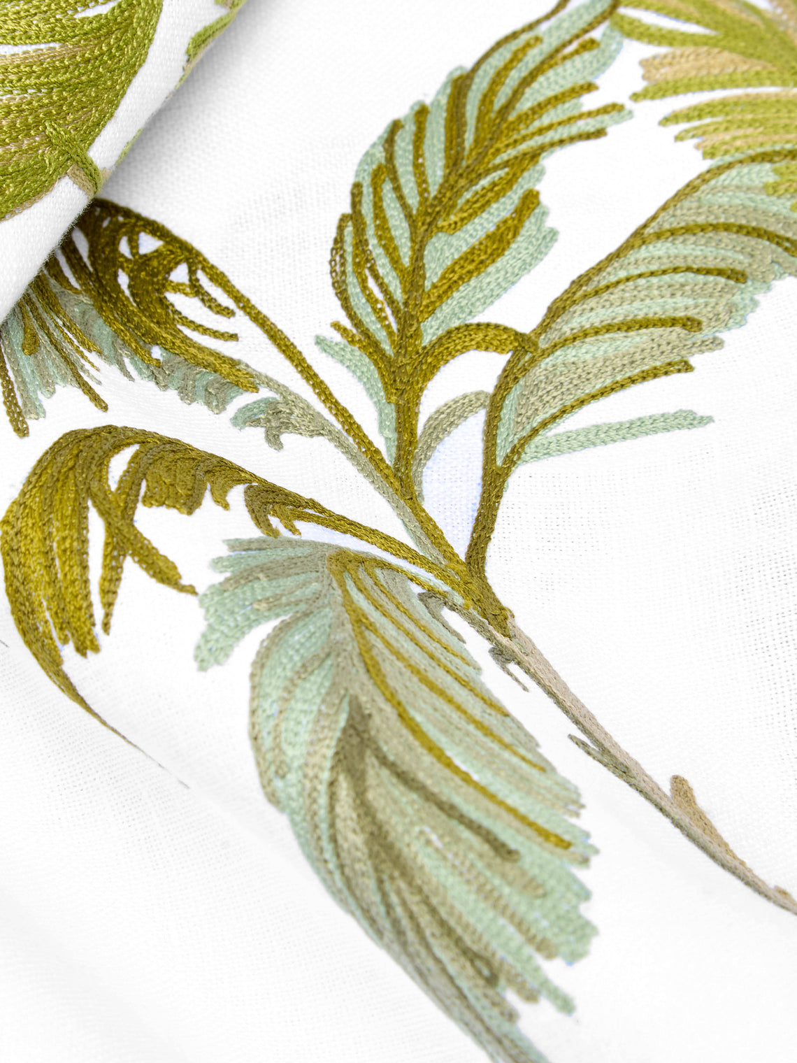 Loretta Caponi - Palm Tree Hand-Embroidered Linen Rectangular Tablecloth -  - ABASK