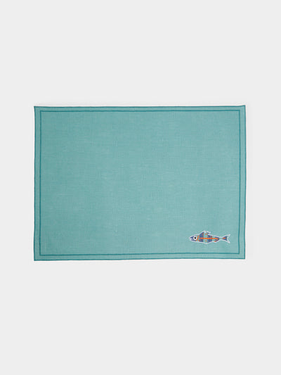 La Gallina Matta - Sardines Embroidered Linen Placemats (Set of 4) -  - ABASK - 