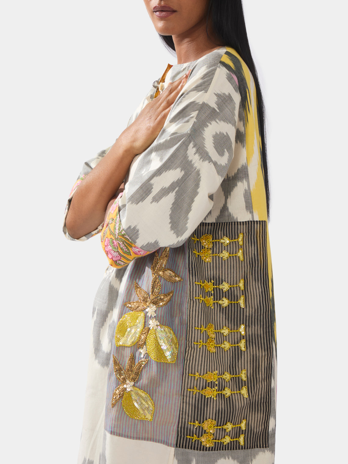 Nazzy Beglari - Hand-Loomed Ikat Silk and Cotton Kaftan Dress  | One Size -  - ABASK