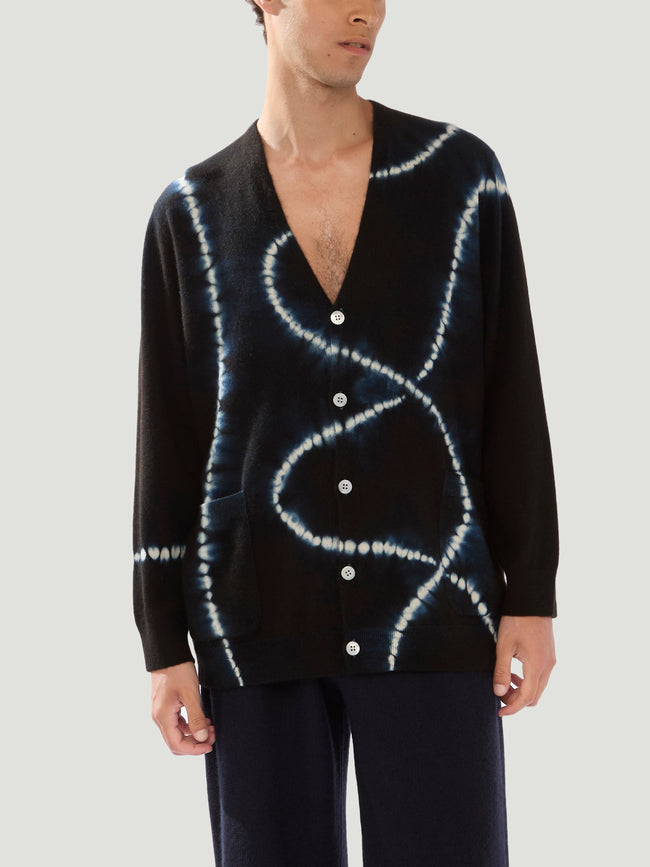 Suzusan - Shibori Cashmere Seamless Wide Cardigan - Black - ABASK