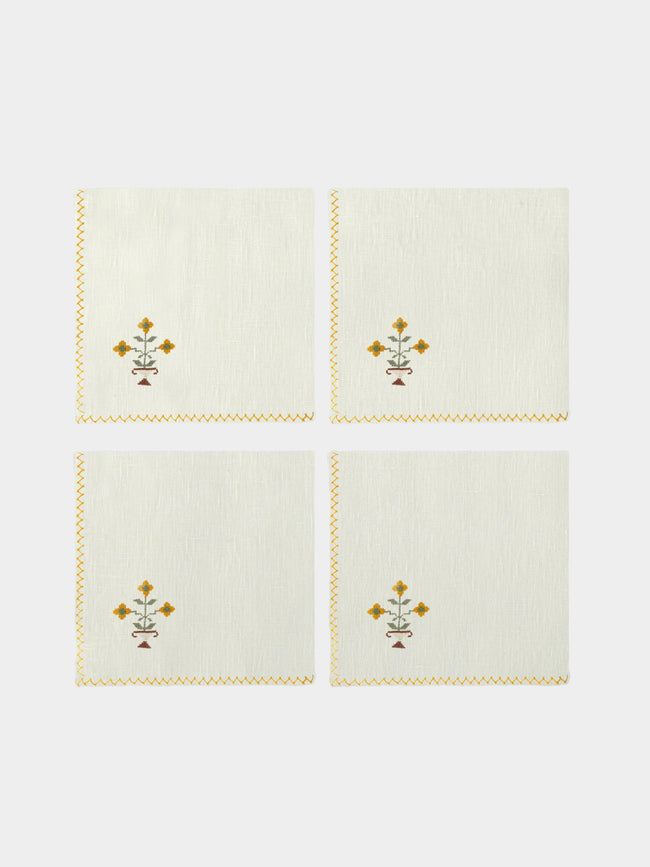 Anut Cairo - Bouquet Hand-Embroidered Linen Napkins (Set of 4) -  - ABASK