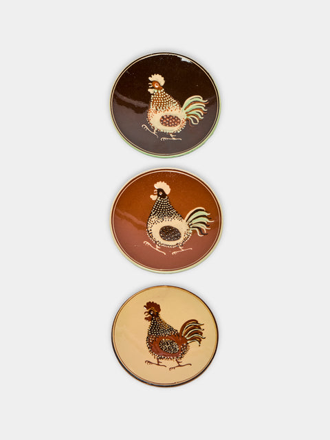 Poterie d’Évires - Chickens Hand-Painted Ceramic Small Plates (Set of 3) -  - ABASK - 