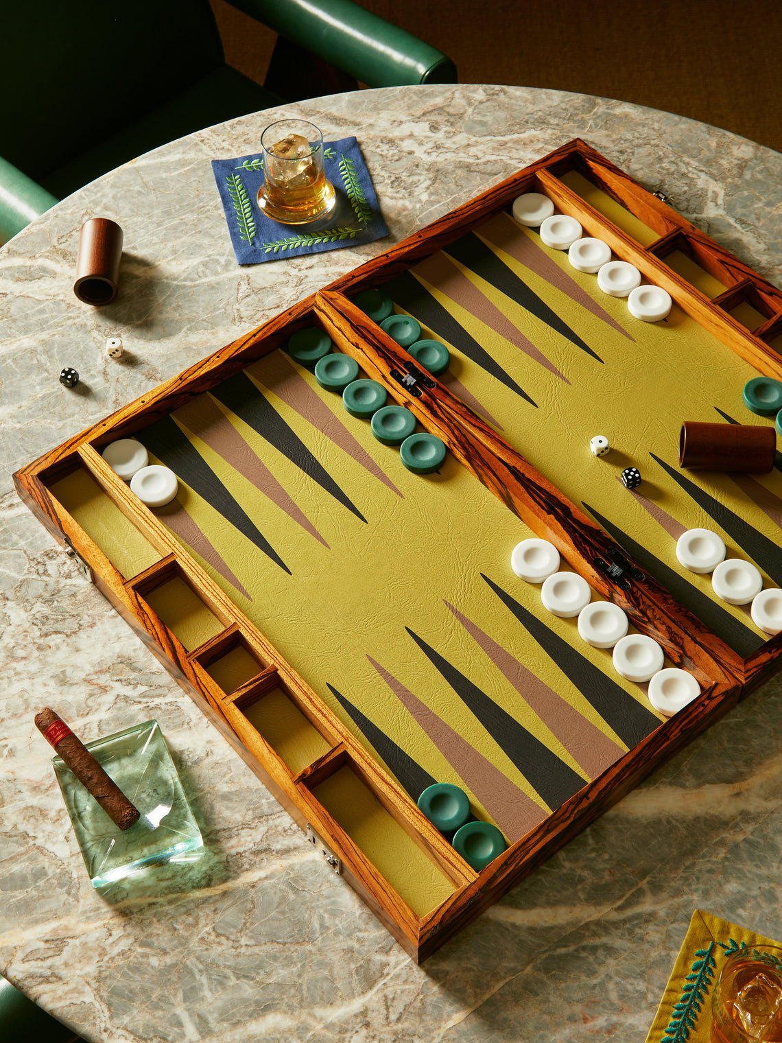 Bone Club - Zebrano Wood and Leather Backgammon Set -  - ABASK