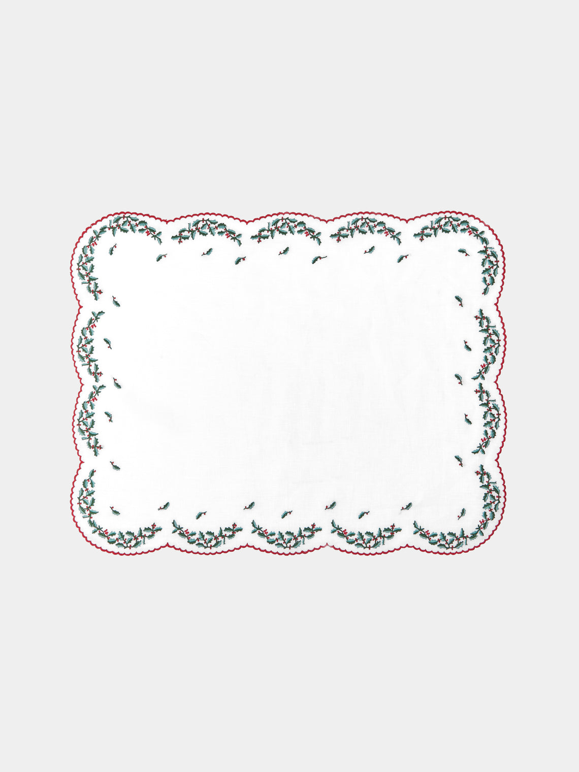 Loretta Caponi - Holly Hand-Embroidered Linen Placemats and Napkins (Set of 2) -  - ABASK